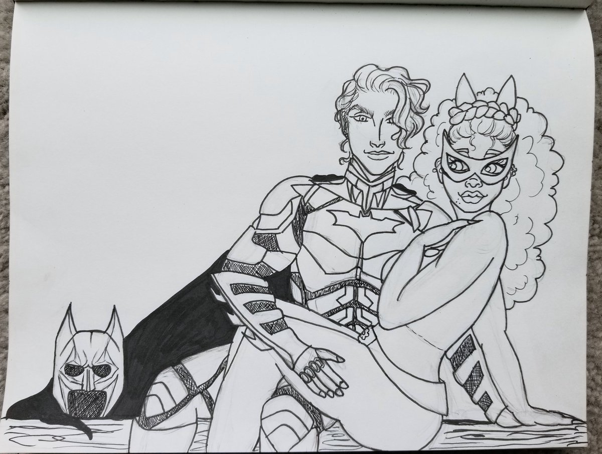remsterz's tweet photo. #HappyHalloween everybody!! So I stunted WAYYY too hard and I ended up drawing @wingcinna 's OC Anastasio with mine (Remy) again for a cute Halloween Modern Day AU costume party. I am sooooo psyched about how it turned out 😁😊🎃🖤🧡🖤🧡👀👀👀 #stayspooky #Batman #Catwoman https://t.co/U7GL9Ek7Xf