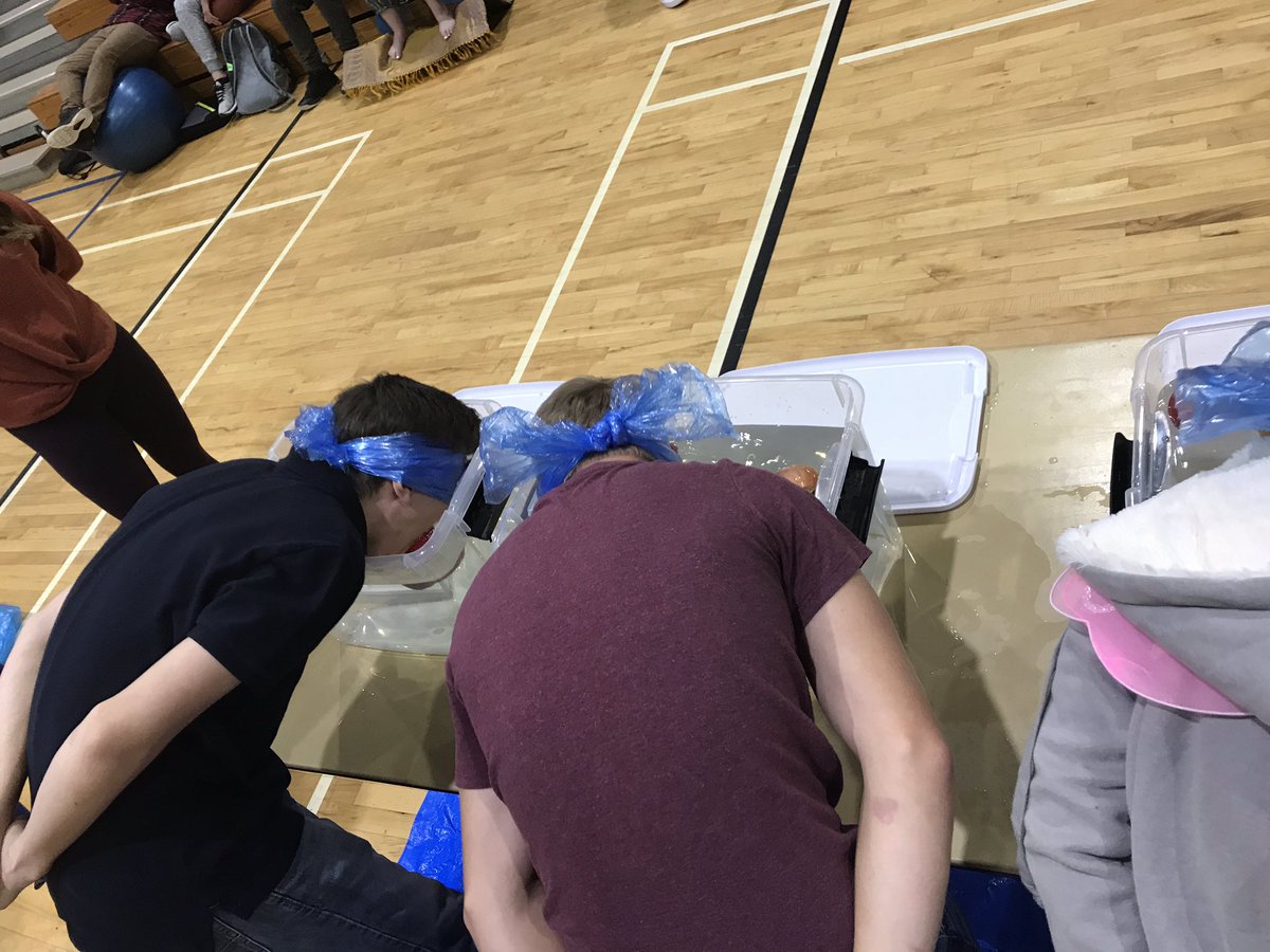 One of the many Halloween activities that student council put on this afternoon! Blind bobbing! #drumlinheights