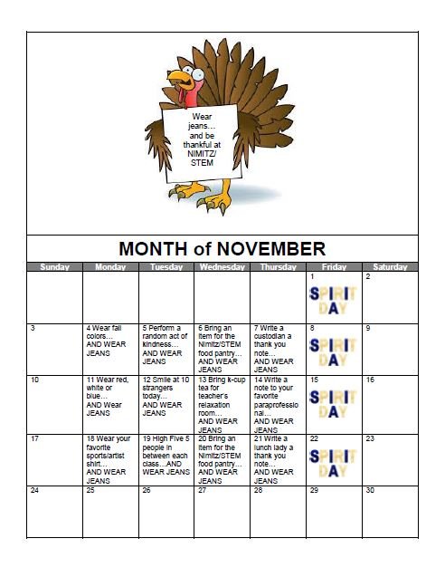 nimitzms_neisd's tweet photo. November is a time to be thankful, and we are all about showing thanks at Nimitz. Here is the November "Thankful Calendar" for Nimitz. It's going to be a wonderful November! #AllAboardNimitz #theNEISDway @neisd_stem @NimitzPTSA https://t.co/qGrZYB4pvb