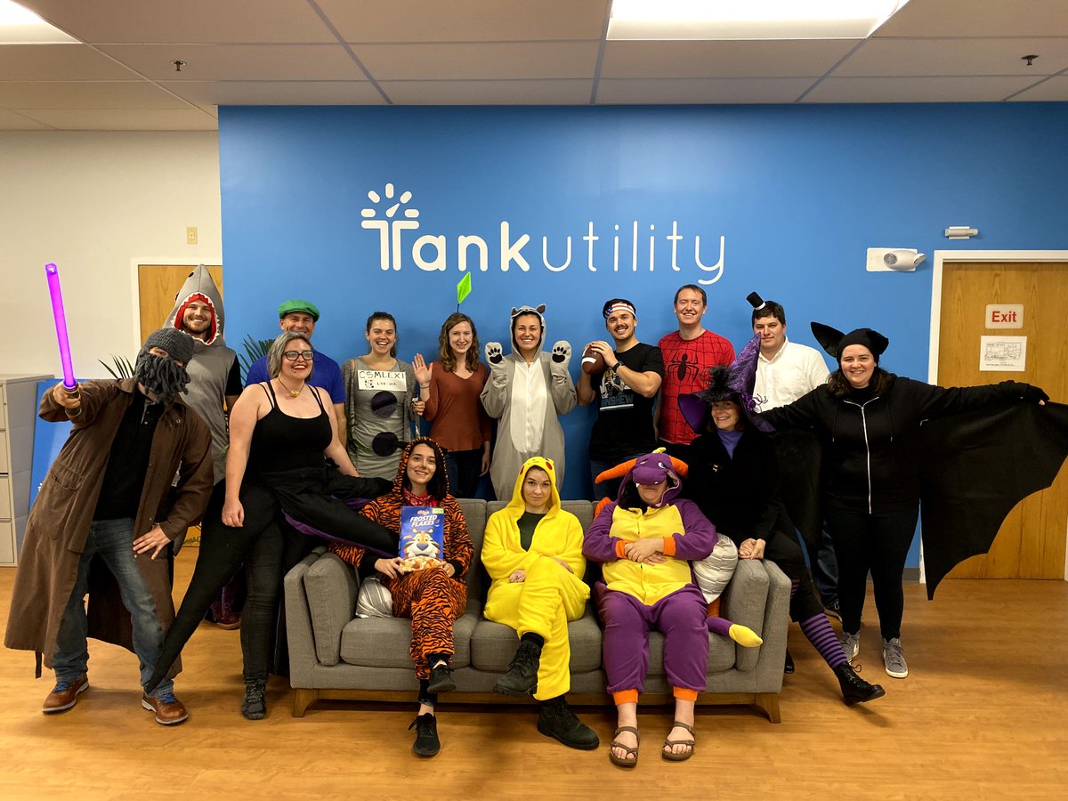 TankUtility's tweet photo. Just another day at the #TankUtility office. Happy Halloween from this cast of characters! #Halloween https://t.co/l8WiNw7GY2