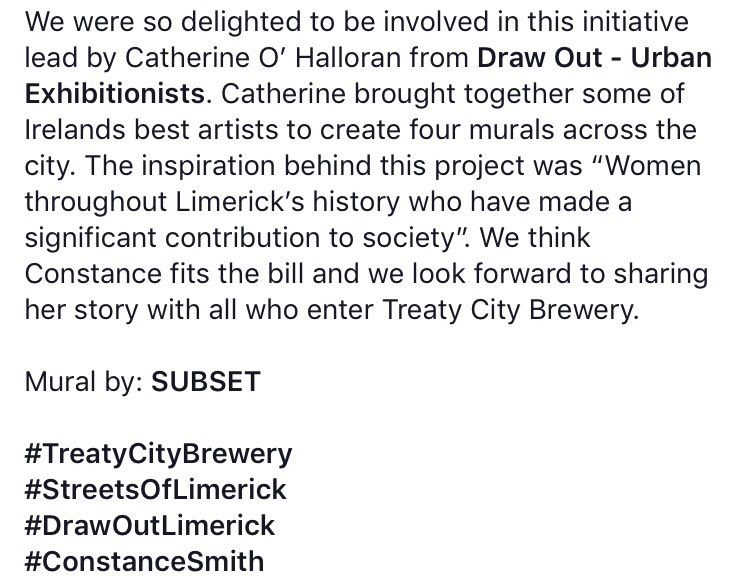TreatyCityBrew's tweet photo. Allow us to re-introduce you to Constance Smith, a proud Limerick woman and a force to be reckoned with.
#TreatyCityBrewery
#StreetsOfLimerick
#DrawOutLimerick
#ConstanceSmith https://t.co/X2FyYIWADE