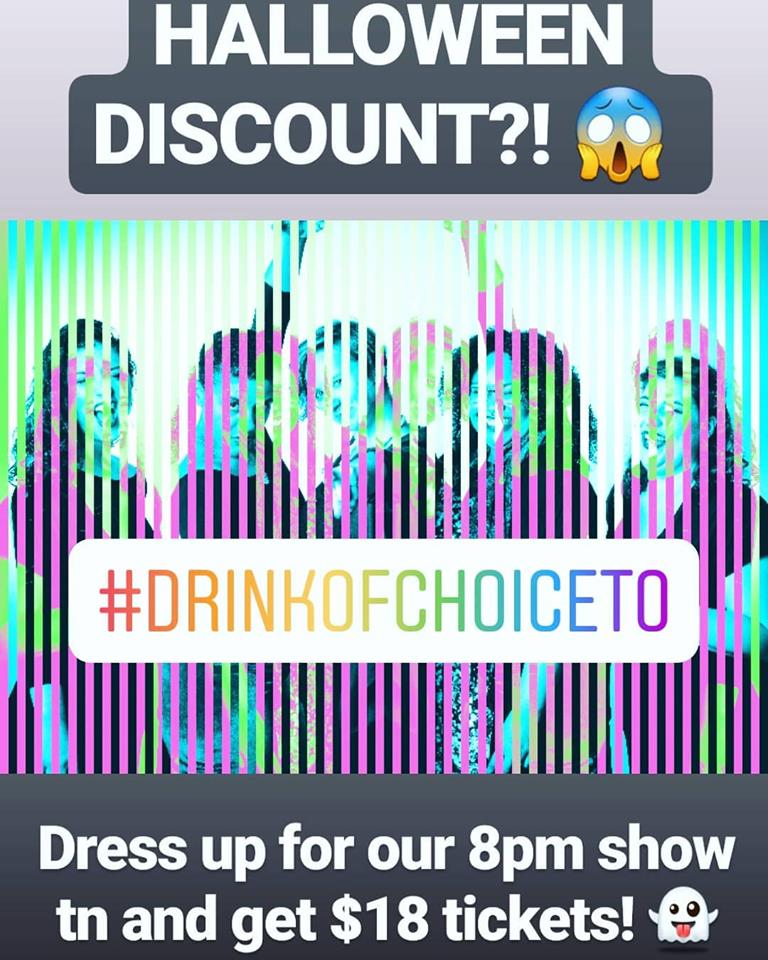 ChoiceDrink's tweet photo. ๐ปSPOOKY SPECIAL๐ป
Come to #drinkofchoiceTO at @FactoryToronto in a #halloweencostume & get $18 tickets! DM for details xo
.
#theaTO #almattersprod #indietheatre #queer #improvTO #improvcomedy #comedyTO #halloween #spooky #party https://t.co/Ylataa0TQl