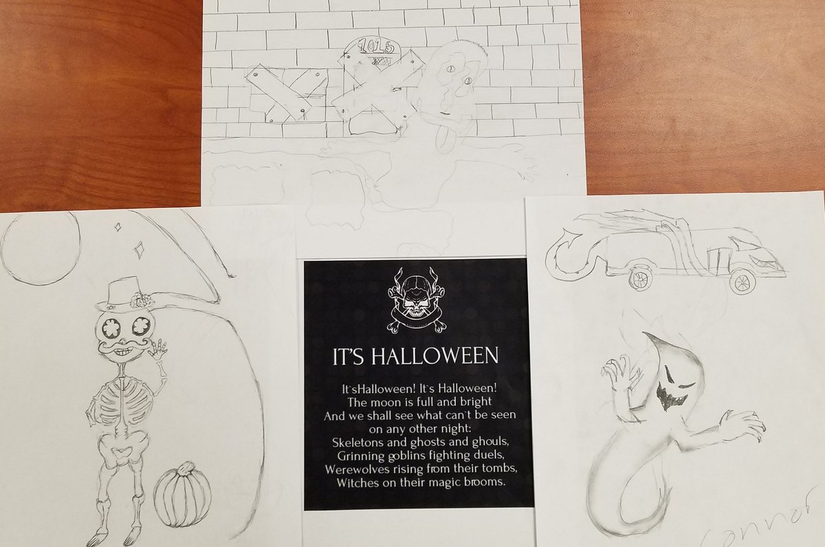 msimms514's tweet photo. Happy Halloween! Hoffmaster's 6th &amp; 7th grade art classes came in for a lesson on imagery using poems &amp; music as inspiration. #ccisdlibs @CCISDLibrary @CLI_Eagles https://t.co/x6VA8NK2O3
