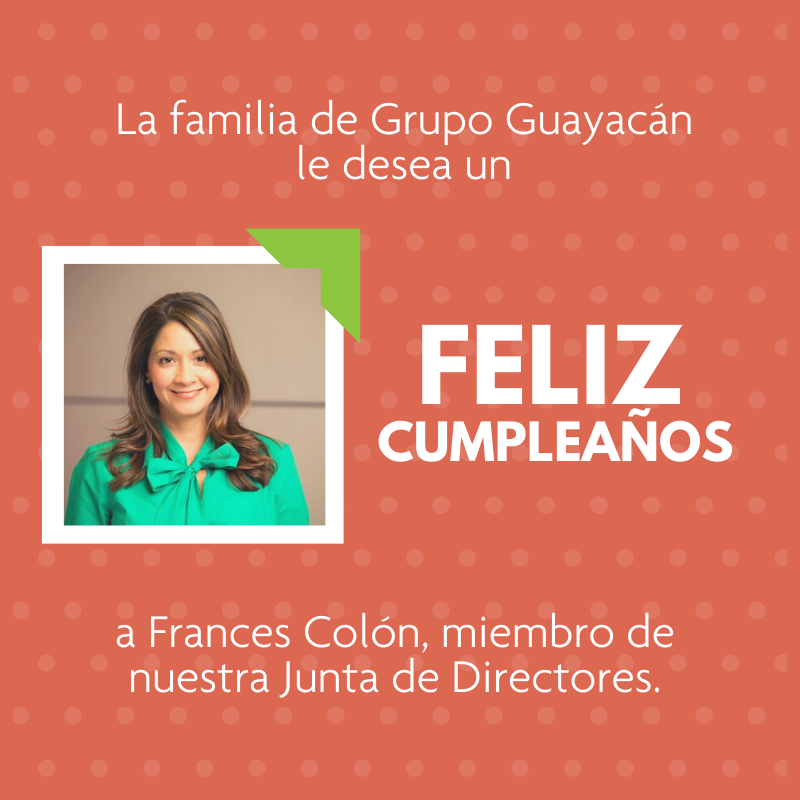 GrupoGuayacan's tweet photo. Muchas felicidades a Frances Colón, miembro de nuestra Junta de Directores. Frances, gracias por tu compromiso con Guayacán y con Puerto Rico, te deseamos muchas felicidades y un año lleno de éxitos. ¡Juntos seguimos #movingPRforward! https://t.co/Bu8XlP8dWI
