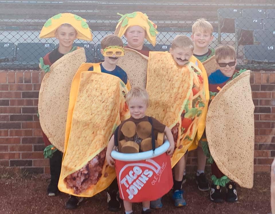 Check out the St. Joe Sox and their Halloween costumes! Half of the baseball team dressed as a six-pack with the team mascot Kellan as the pound. They go to Taco John’s pretty often, and ended the year as State Champs! Coincidence? We think not. #HappyHalloween #SixPack