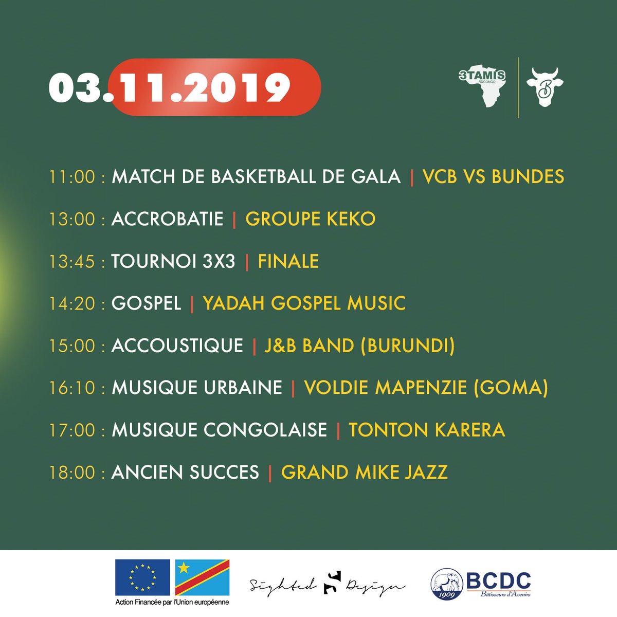 Exceptionnel événement-surprise du week-end pour clôturer l'année 2019 du <a href="/FestBuk_cd/">Festival De Bukavu</a> joignant le #basketball à la variété musicale  intergénerationelle de la sous région.
-
Entrée Gratuite
-
#FestBuk2019 #LaFinale 
#FestivalDeBukavu #culture #art #basketball3x3 #Bukavu #RDcongo