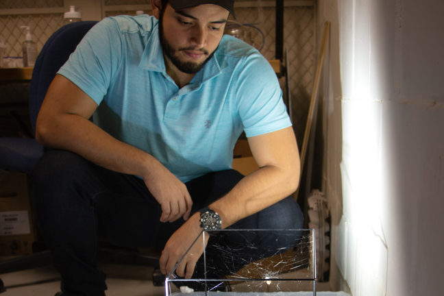 mitmrl's tweet photo. @mitmrl 2019 Summer Scholar Marcos Logrono studied spider webs in the lab of @ProfBuehlerMIT. Logrono programmed a microprocessor to control a motor, a laser and a camera to capture images that can used to create a 3D model of the spider web. https://t.co/G6PhtVA01M