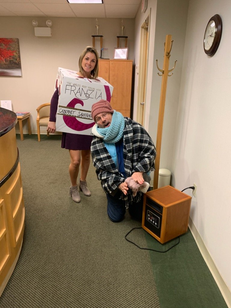 BTR staff getting into the Halloween spirit!! 👻

Marc Roy - dressed up as one of our employees Susan Tuttle - attached to a heater  (because she is always cold!!😂)

Susan Tuttle - pretty self-explanatory 😂🍷