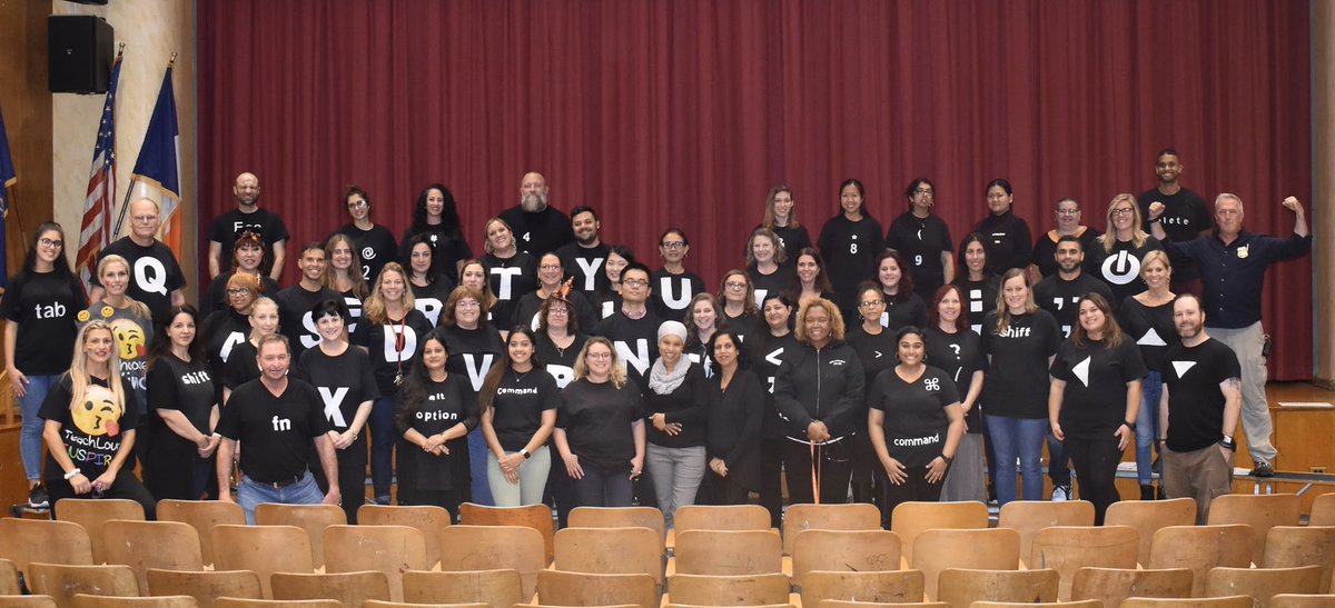 MsNicoleButler1's tweet photo. JHS189Q Staff celebrating Halloween as the MacBook Keyboard! #HappyHalloween2019 #MacBook #nycschoolstech https://t.co/PsVtQR4qvw