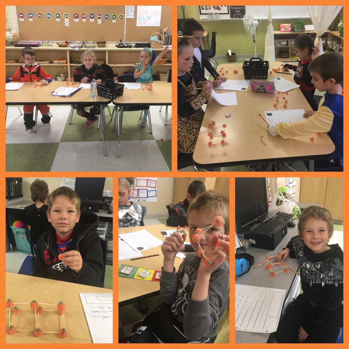 MissParks14's tweet photo. Gr. 2’s having a gourd time building 3D pumpkin shapes! #HappyHalloween #3D #math @DiamondTrailPS https://t.co/Z1iWcxXoHi