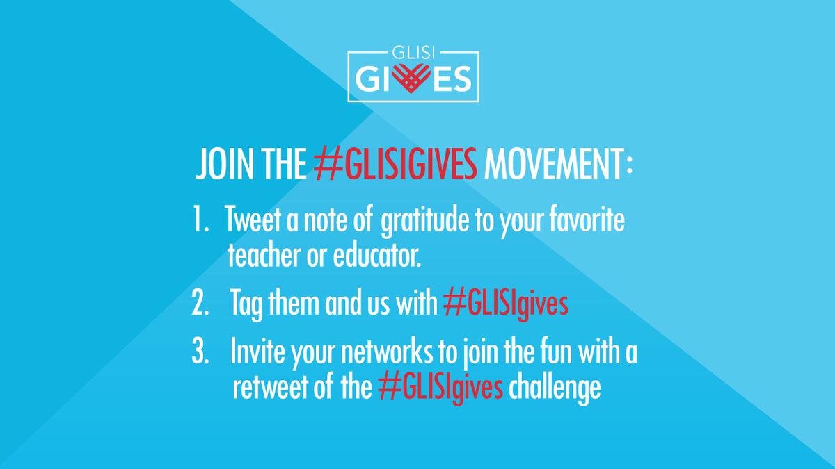GLISI's tweet photo. Have you thanked your favorite educator yet? Give your favorite teacher the gift of gratitude in preparation for #GivingTuesday on December 3rd and your post could be featured! #GLISIgives #SpreadTheLove #gratitude https://t.co/w8v2NVctyN