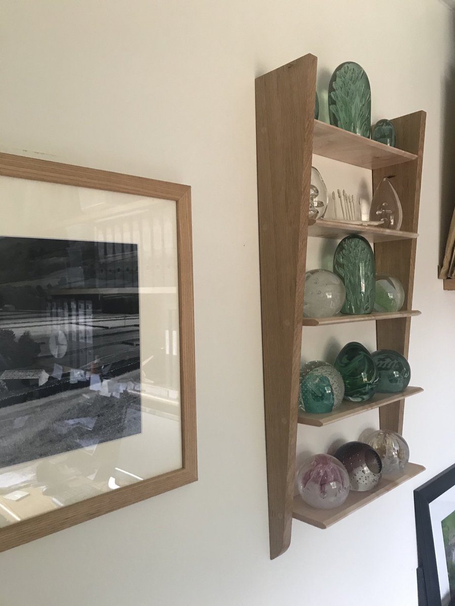 One of our ‘Reversible Shelves’ harbouring a friend’s mother’s favoured paperweight collection #buybritishfurniture #visitwiltshire #britishstudiofurniture #supportpeopleinsheds #tomorrowisfriday