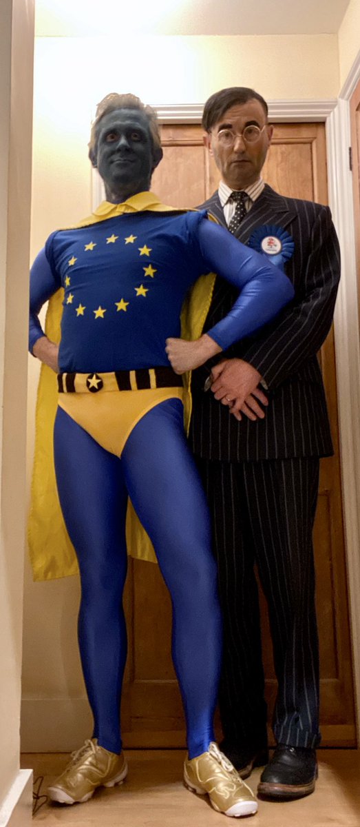 Jacob Rees-Morgue versus his arch-enemy: EU-Man! Happy Hallowe’en from @Markgatiss and me! 🎃