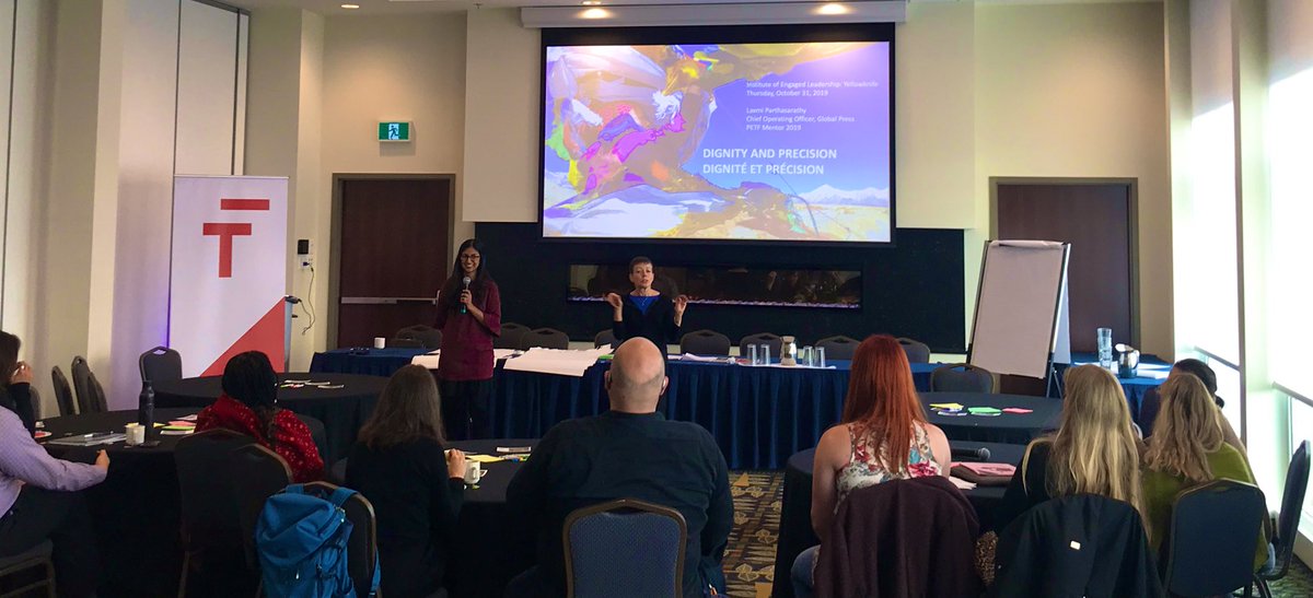 phaedradsr's tweet photo. Our 2019 #Mentor and @GlobalPress COO, @laxmisarathy, facilitating a timely discussion on dignity and precision in #journalism, reflecting on Qs of what is considered #news, how news is produced, and how that reflects the #truth about a #community. #PETFInstitutes @F_Trudeau_F https://t.co/3pIg6jUcdx