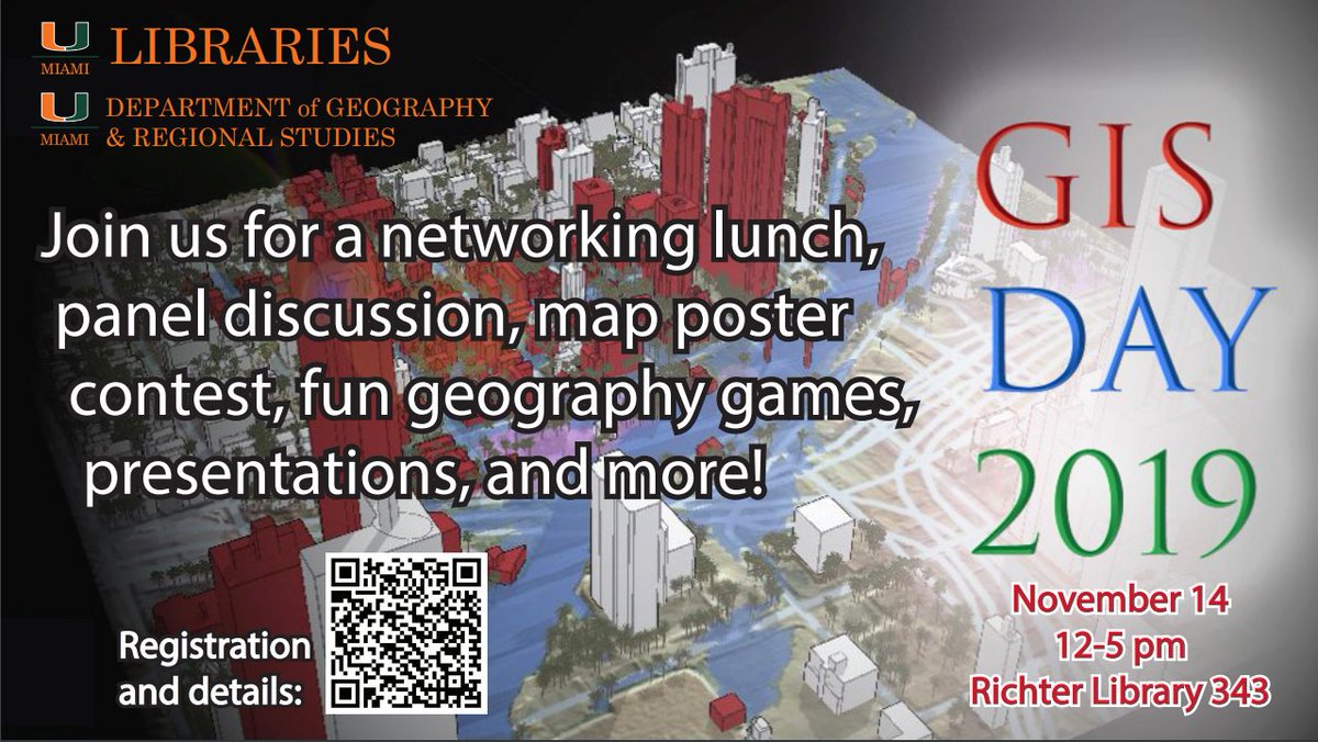🌀UM's GIS Day is coming up! 🌍🗺️📍Save the date and join for a networking lunch, panel discussion, map poster contest and more! November 14! #GISDay #mappingisfun