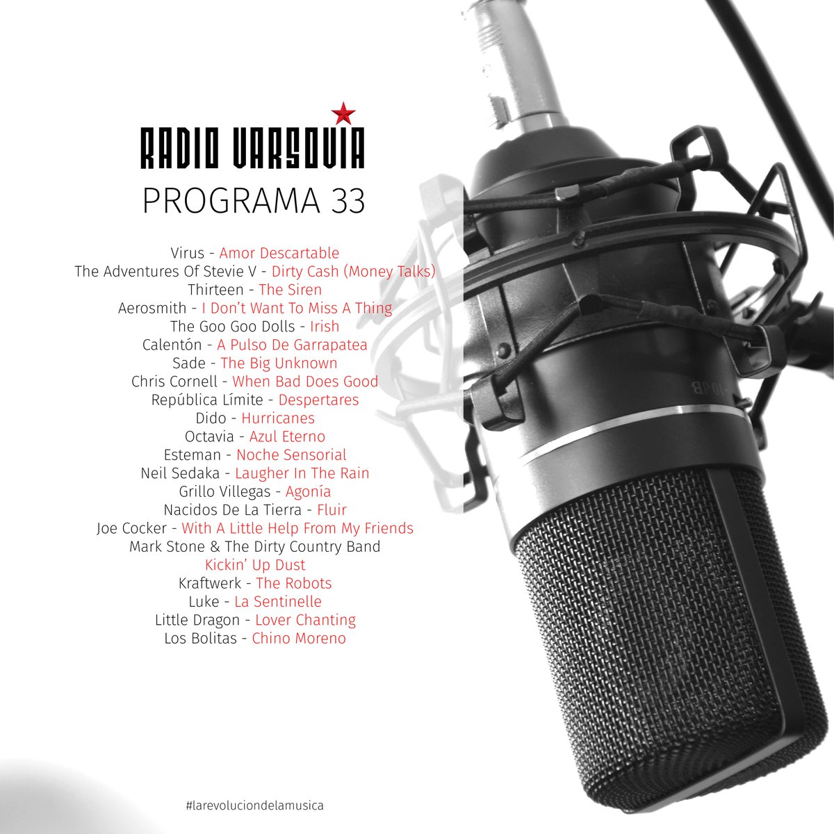 Podcast No.33 <a href="/radio_varsovia/">Radio Varsovia</a>  #larevoluciondelamusica escúchalo aquí bit.ly/2Jjda8X. Invitados: <a href="/Aerosmith/">Aerosmith</a> <a href="/Virusoficial/">Virusoficial</a> <a href="/googoodolls/">Goo Goo Dolls</a> <a href="/Calentonrock/">CALENTÓN</a> <a href="/SadeOfficial/">Sade</a> <a href="/chriscornell/">Chris Cornell</a> <a href="/RepublicaLimite/">República Limite</a> <a href="/didoofficial/">Dido</a> <a href="/estemanmusic/">Esteman</a> <a href="/octaviabo/">OCTAVIA</a> <a href="/neilsedaka/">Neil Sedaka</a> <a href="/grillegas/">grillo villegas</a> <a href="/HipHopNacidos/">Nacidos de la Tierra</a>