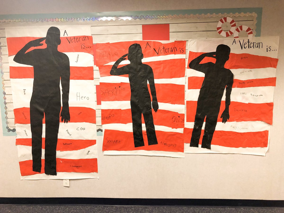 MrsMillerBoyd's tweet photo. Our Veterans Day silhouette project turned out AWESOME! I love hanging beautiful work in the hallway. 🇺🇸@BoydBlackhawks https://t.co/tNsJ8ktzsY