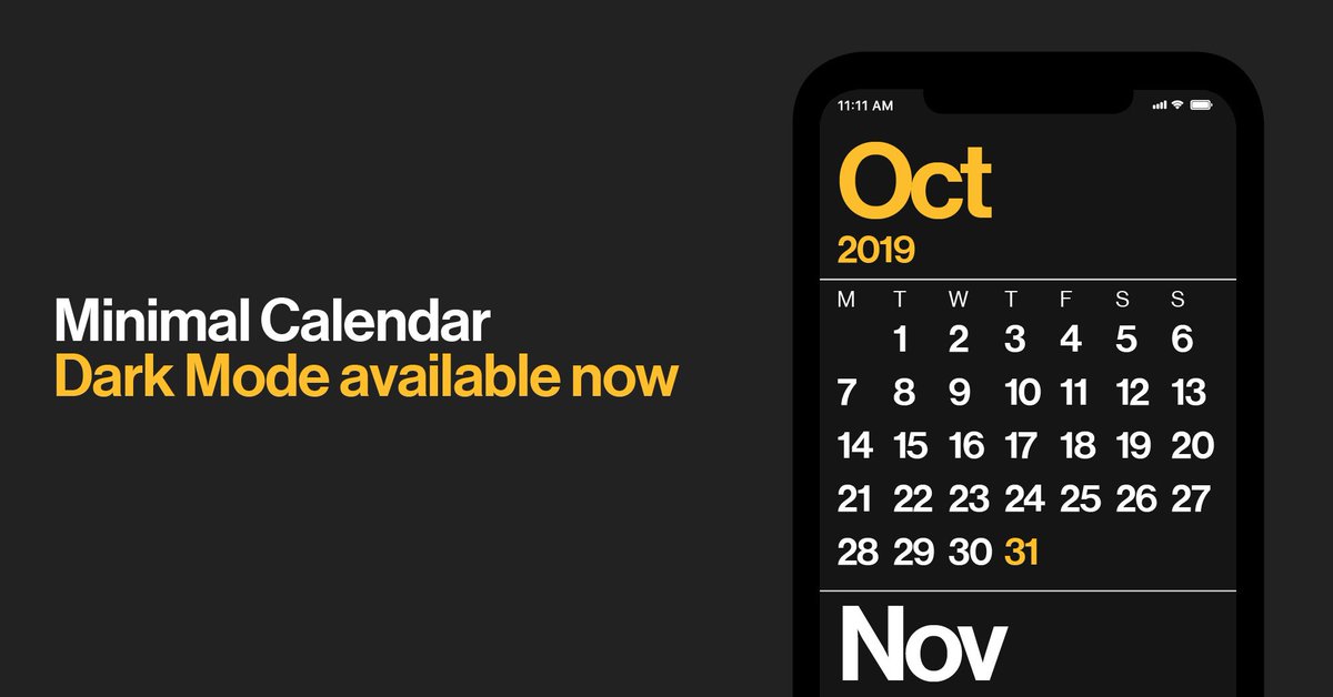 Dark Mode is available now for @minimalcalendar! Update for this free feature or download the app from the iOS app store now. #minimalcalender #rationaledesign #iphoneapps #calendar #iosdesign #darkmode