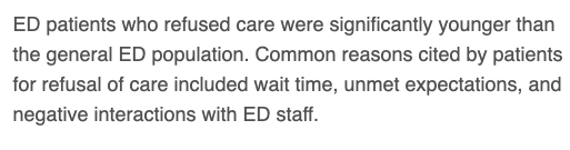 AliRaja_MD's tweet photo. Refusal of #EmergencyMedicalCare: An Analysis of Patients Who Left Without Being Seen (#LWBS) Eloped, & #LeftAgainstMedicalAdvice (#LAMA)
Catherine A. Marco, MD et al @CedarsSinai
https://t.co/5xWeCLobtN
American Journal #EmergencyMedicine
https://t.co/5ubbjA0uk7