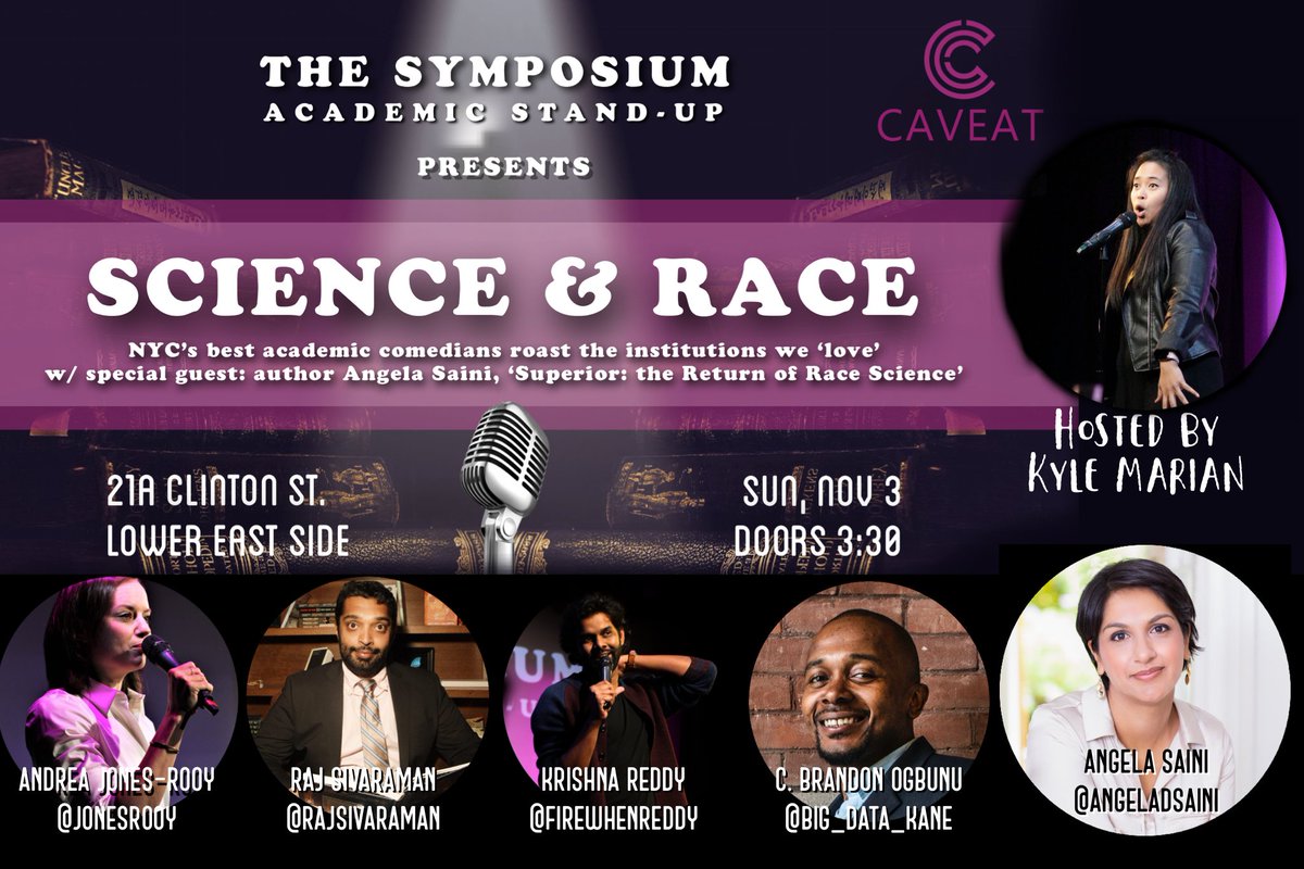 kylemarian's tweet photo. 👀 the 🔥 lineup at Sun Nov 3's #AcademicStandUp show tackling #ScienceandRace.

https://t.co/oUMUBND6vS

Ft. comedy by *actual professors &amp; researchers* in #neuroscience #biology #epidemiology #polisci

#ScienceIsNotNeutral #MuseumsAreNotNeutral
#STEM #SciComm #InclusiveSciComm https://t.co/InDOEFibit