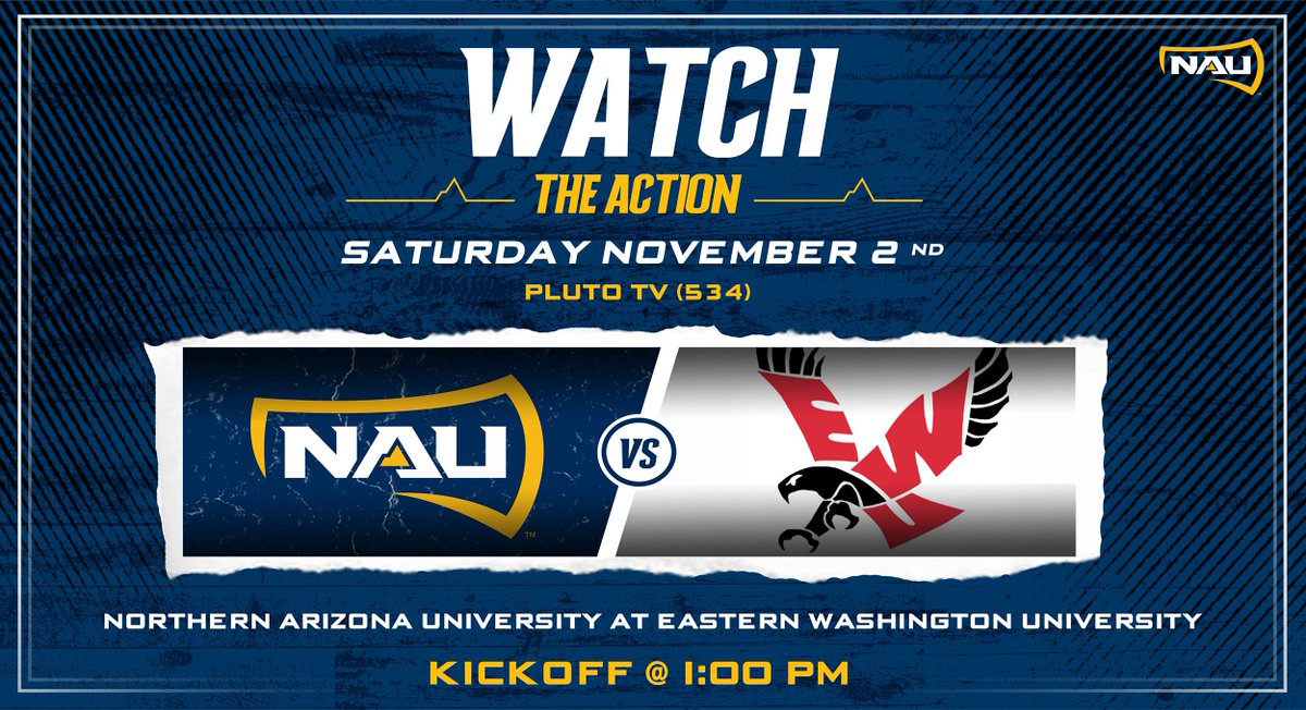 Watch this Saturday's NAU Football showdown vs. Eastern Washington in a 1 p.m. MST kickoff on Pluto TV (534)

Tune in live here: 📺 pluto.tv/tv/watch 👀

#NAUStrong ⚒🌲🏈 #BigSkyFB