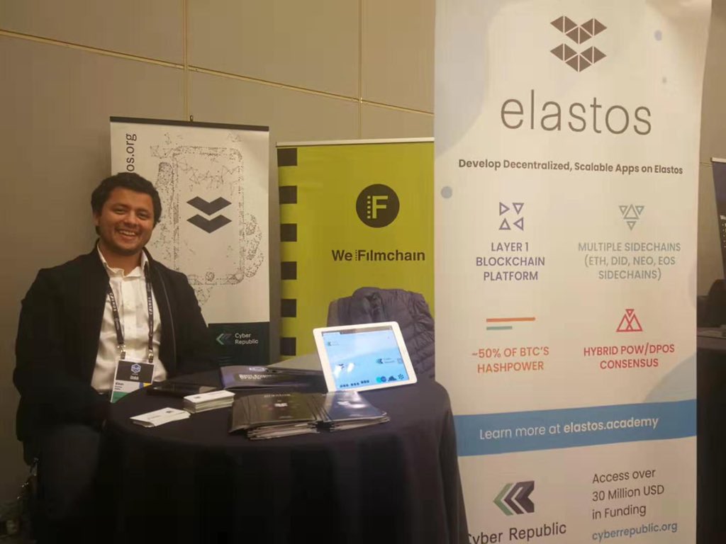ElastosDAO's tweet photo. @mr_pachhai at the #Elastos booth in the #SFBW19. @Elastos_org  @WeFilmchain @ClarenceLiu86 @SFBWofficial https://t.co/AoBmYxTzxQ