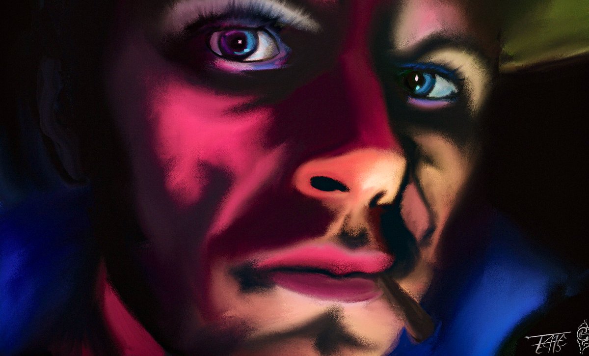 HighDiocese's tweet photo. ‘Spooky self portrait’ painted in procreate pocket with iphonex and adonit jot pro 3 stylus. I keep telling myself I’m done with this then keep f’n with it🤷🏽#HappyHalloween #procreate #selfportrait #spooky #saturatedaf @AdonitNews @Procreate @ProcreatePocket https://t.co/tV803T9ywd