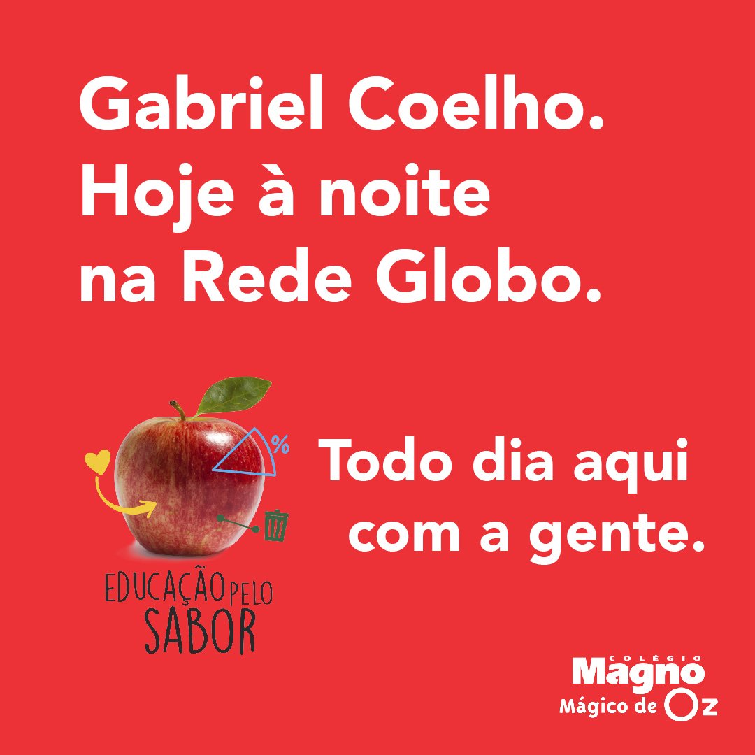 Uma nova semana, mais uma oportunidade de torcer para o Gabriel Coelho no #MestredoSabor!

Ele e a Júlia Tricate inovaram o projeto de alimentação do Colégio Magno/Mágico de Oz. Vamos torcer juntos pelo nosso Chef!

#MestreDoSabor #EducaçãoPeloSabor #SomosTodosMagno