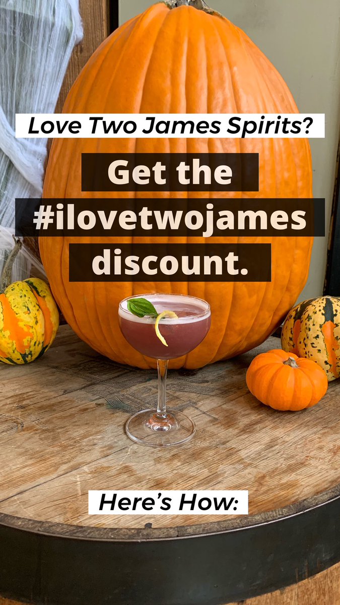 Love us? Get a #ilovetwojames Discount 1: Follow us on Instagram <a href="/twojames/">jim batt</a> or Twitter <a href="/TwoJamesSpirits/">Two James Spirits</a> or Facebook (Two James Spirits) 2: Tag us &amp; #ilovetwojames in a post 2: We'll DM you a link to show your bartender at the Tasting Room, enjoy 15% off your next round.