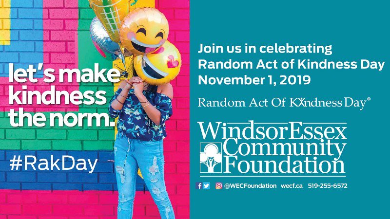 EyesOnWindsor's tweet photo. Happy Random Acts of Kindness Day Everyone! Do something kind for one another! Share your kindness stories by tagging @WECFoundation or using hashtags #WERAK or #RAKDAY #YQG https://t.co/QhgK8DZf6z https://t.co/rfiGR8TuED