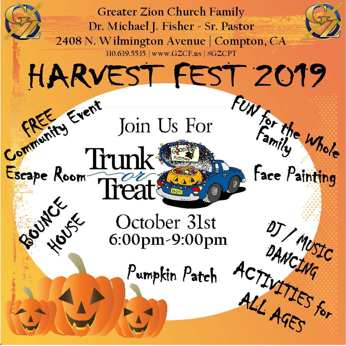 It’s that time again!! Bring everyone you know out to our annual Harvest Fest and trunk or Treat! We have something for everyone! Join us tonight beginning at 6PM! #gzcpt #gz #harvestfest #trunkortreat #engage2019 #blessed #family #love #fellowship #food #fun #community #engage
