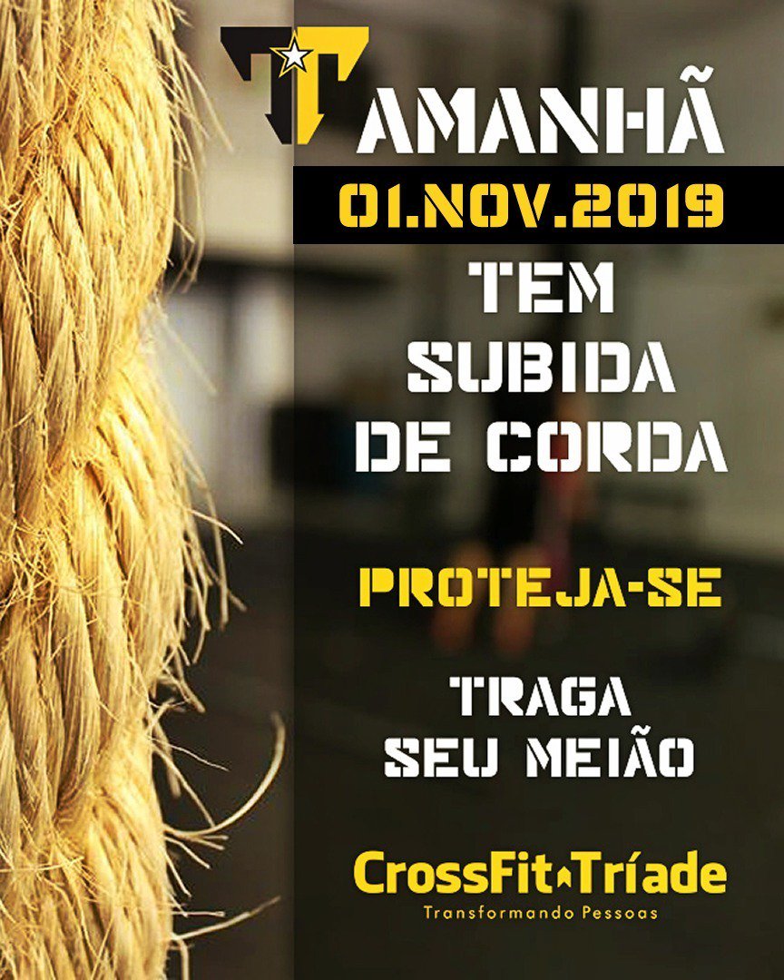 CrossfitTriade's tweet photo. Galera, amanhã tem #subidadecorda no Wod! Todo mundo de meião ou calça.
👖🧦🏋️‍♀️

#ropeclimb #crossfittriade #crossfit #transformandopessoas #crossfitpravida #familiatriade #fortaleza #eusebio https://t.co/H7kaUGc47y