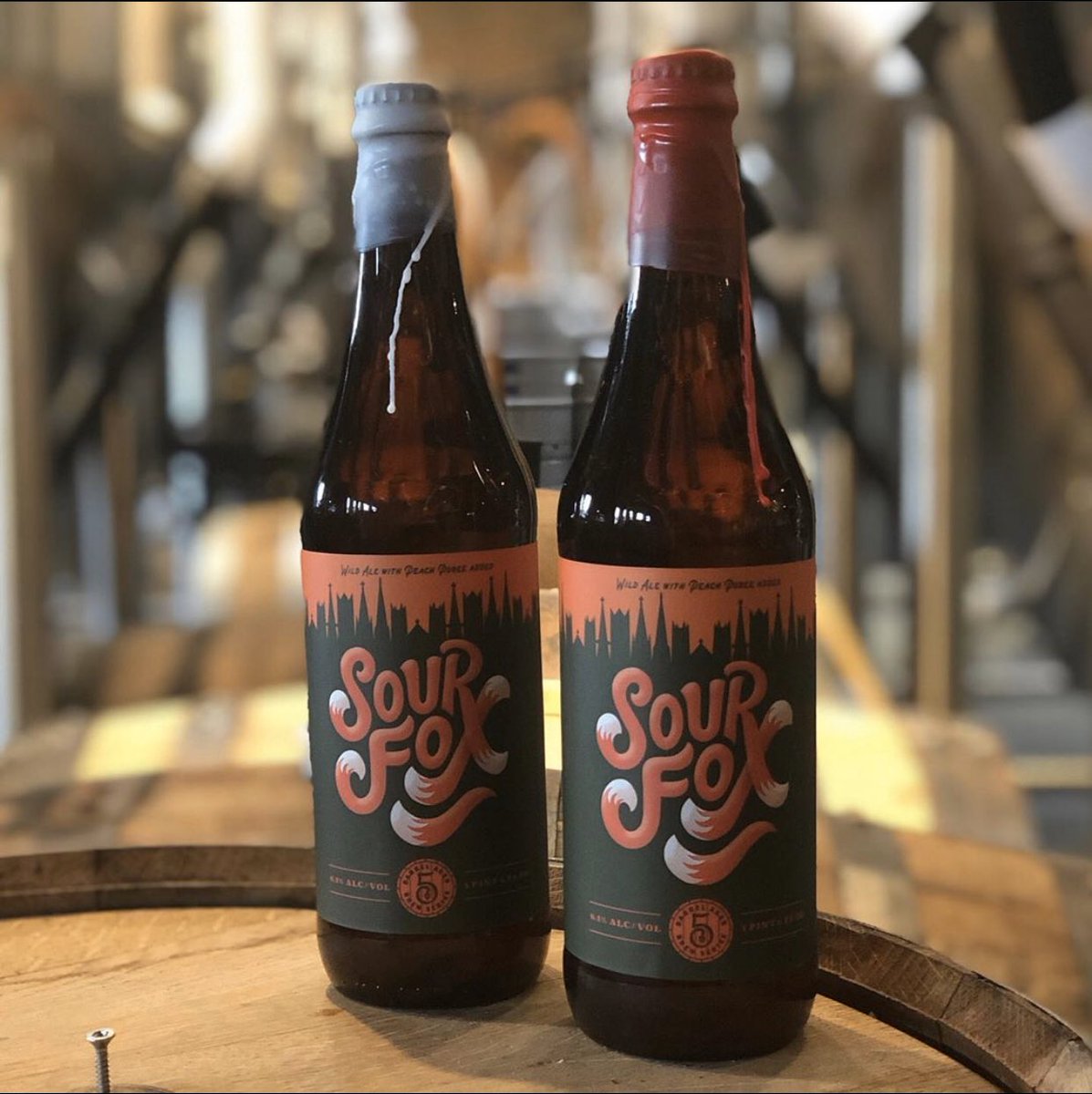 ON SALE NOW. Sour 🦊 Fox - Just over 1 year ago, Austin filled a merlot barrel with “What does the Fox Saison” peach purée and mixed wild cultures.....Sour Fox is the result.