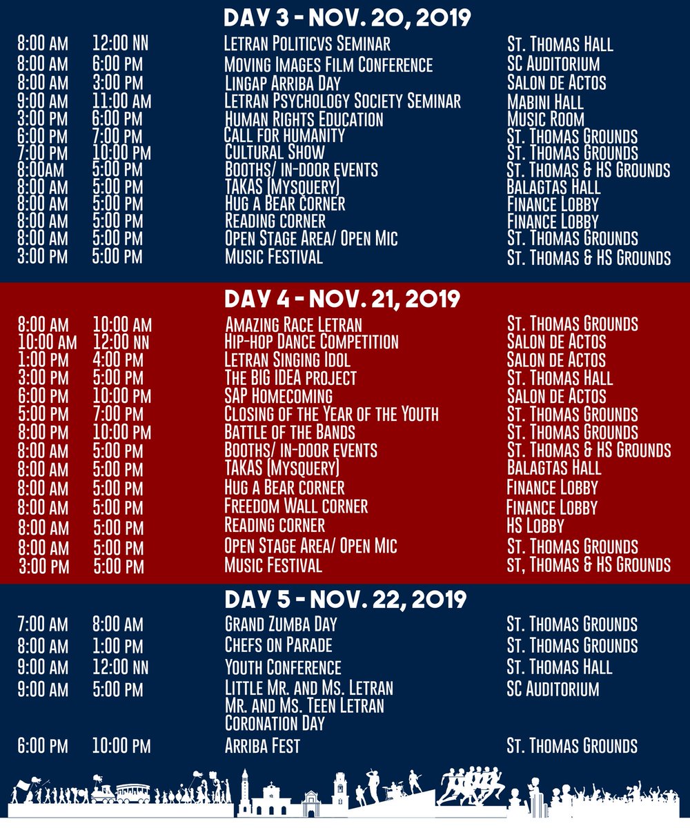 LetranOfficial's tweet photo. Hello, November.
Are you ready for our Quadricentennial Celebration Year Four?
Mark your calendars, list down the activities!
#Letran400
#LetranQuadri https://t.co/iMk5vjujld