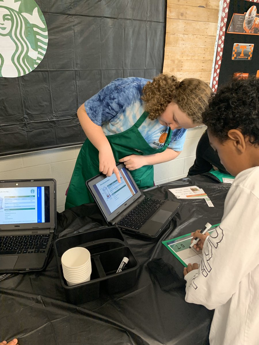 kingsterchris's tweet photo. Starbucks + Ratios for the WIN! So many uses of equivalent ratios &amp; tables for students to calculate the ACTUAL amount of ingredients for drinks. A HUGE shoutout to @Starbucks of Tullahoma for donating aprons and cups for our Ss to use! @WMS_BOBCATS @TCSPublic #iteachmath #mtbos https://t.co/E0fBrct3sx