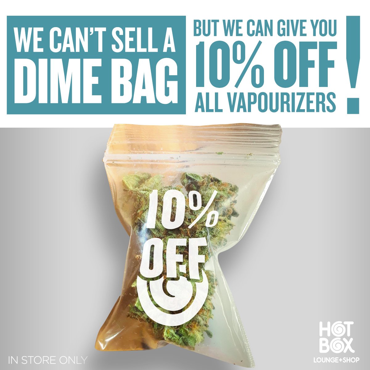 hotboxcafe's tweet photo. We can't sell you a dime bag, but WE CAN give you 10% off ALL VAPOURIZERS in our #hotboxvapeshop! For a limited time only so get yours now! #vape #hotbox #sale #hotboxcafe #sale #vape #vaporizer https://t.co/wPDjFkSV70