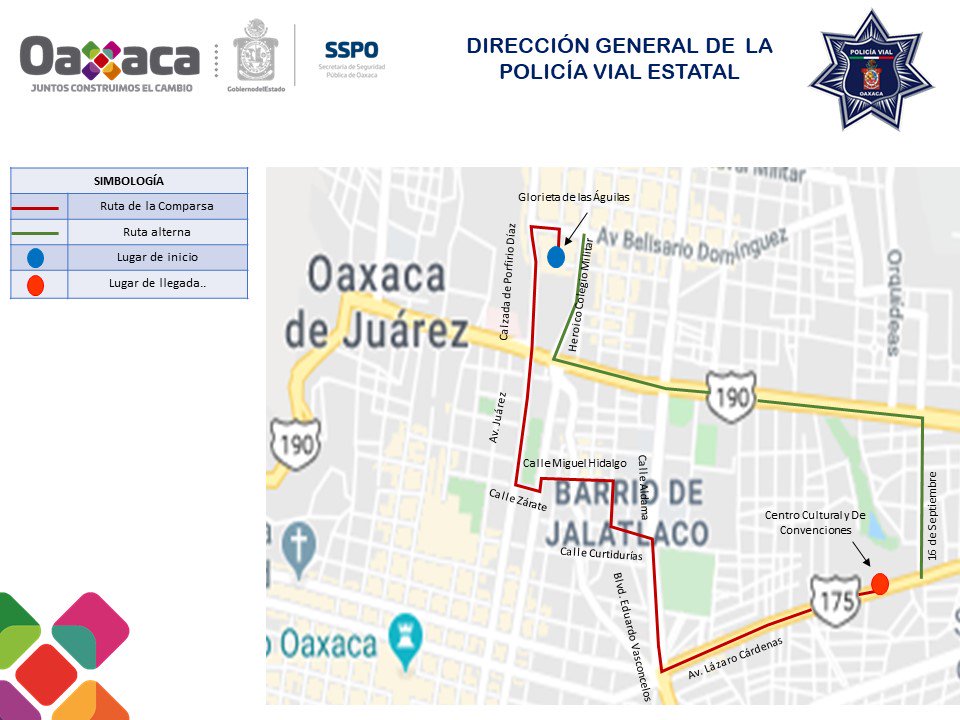 PolVial_GobOax's tweet photo. Tome precauciones a las 18:00 horas saldrá la #GranComparsa de la glorieta Las Águilas altura de la calzada Porfirio Díaz, pasando por el barrio de Jalatlaco para llegar al Centro Cultural y de Convenciones.
#Oaxaca
@GobOax @SSP_GobOax @SIDISSP_GobOax https://t.co/fROW5m48ad