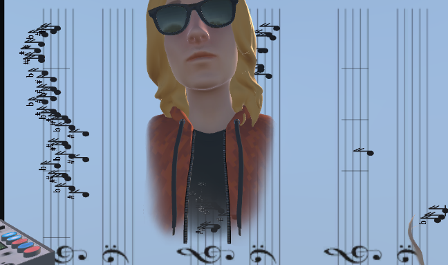 SkyWatcherVR's tweet photo. Strange camera malfunction in #InstrumentStudioVR. Made this pic of a #spooky Avatar emerging from the #piano score. #halloween2019 ๐๐ #Musicians making #Music using #VR https://t.co/rXZy0Kq6pO