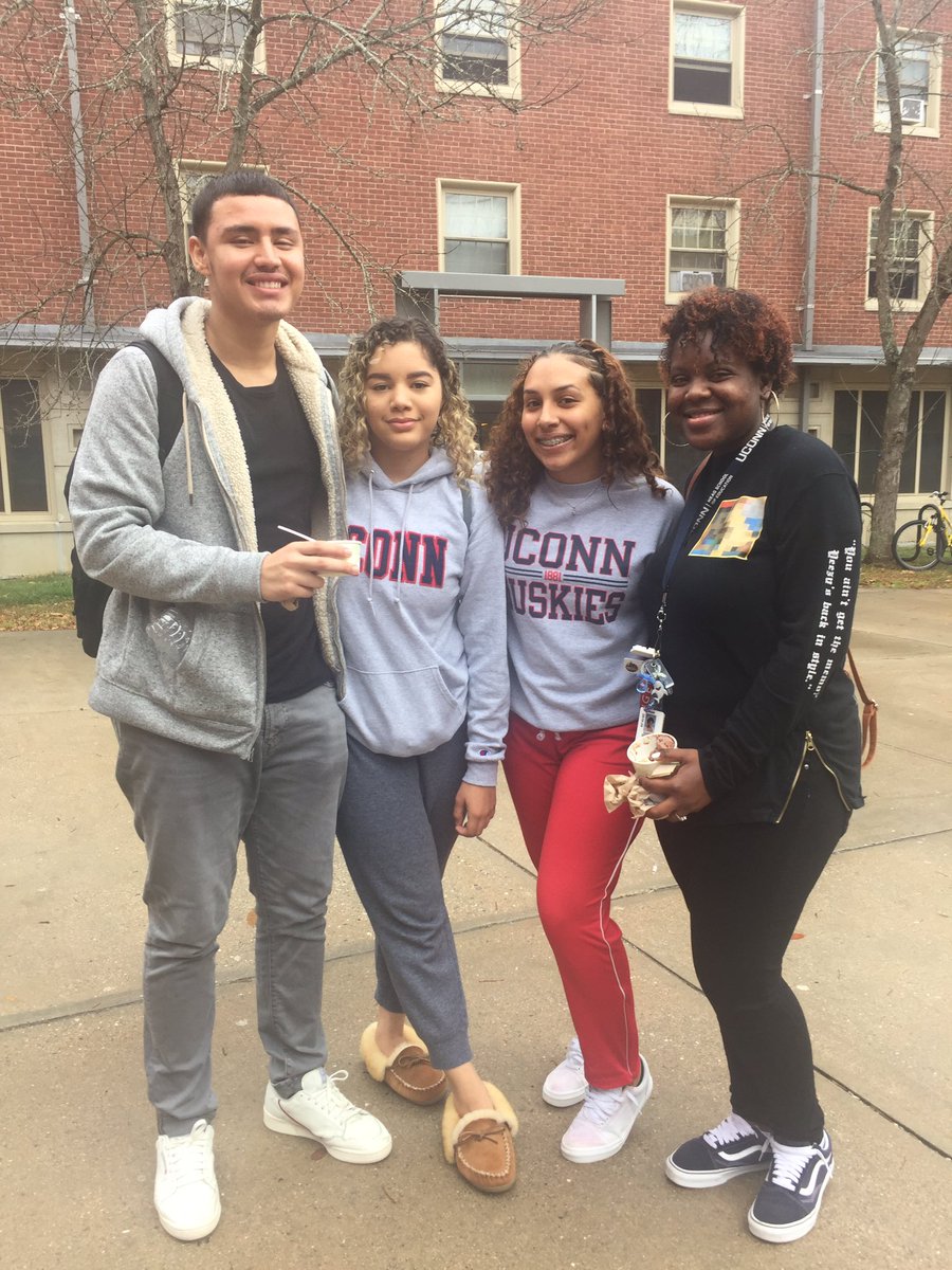 HartfordPromise's tweet photo. Guess who @PathwaysAcad counselors @laj517 &amp; Kim Bennett, and our own @lessilvers, ran into during their college visit to @UConn yesterday? Two #PromiseSchollars (middle) now attending #UCONN, who are also #Pathways alum! #Coincidence #PromiseScholarsRock #AccessMatters https://t.co/6ZmKrUqjsf