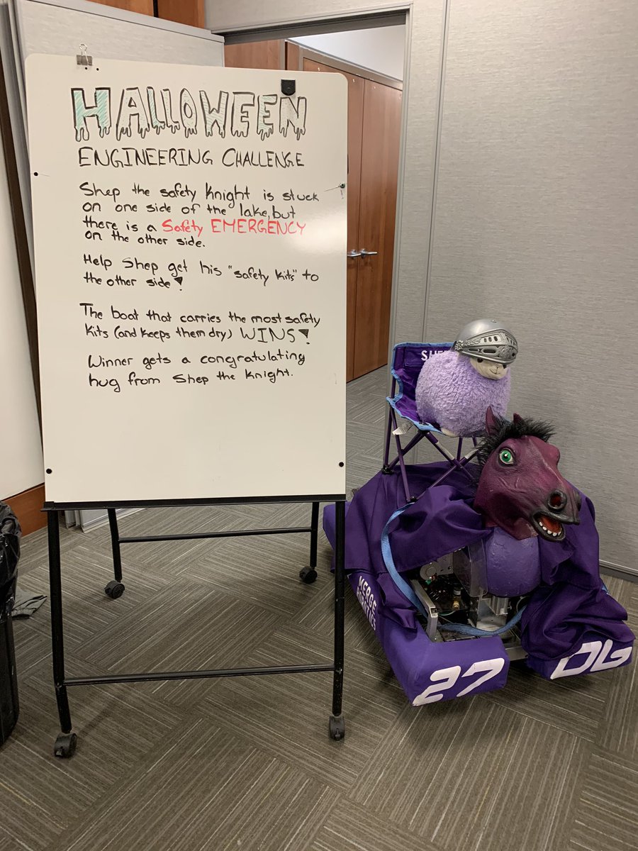 frc2706's tweet photo. Happy Halloween! For the #RobotsAttack challenge we dressed up @SafetyShep and our Stronghold robot Mergio - and held an impromptu outreach event to our library friends π https://t.co/k9fyYLazXC