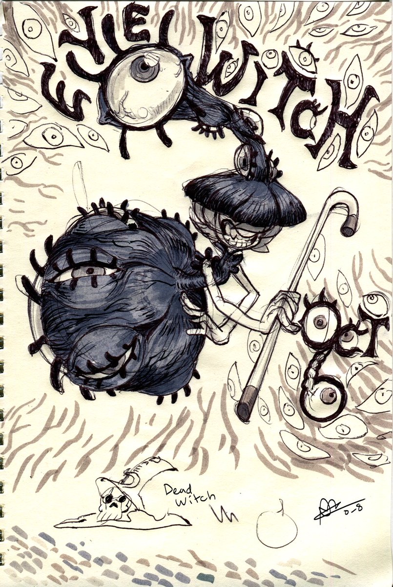 Eye Witch. She likes to say "eye" instead of "I", of course.
Bonus doodle of Dead Witch. Whose power is that she is dead.
#inktober #OC_tober #tbt #TBThursday