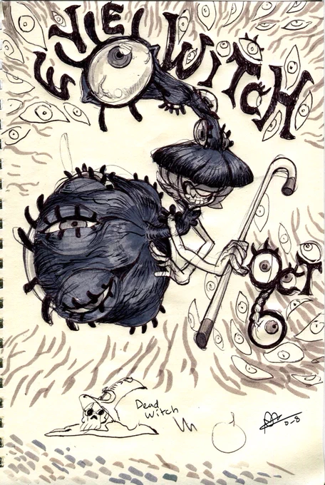 Eye Witch. She likes to say "eye" instead of "I", of course.

Bonus doodle of Dead Witch. Whose power is that she is dead.

#inktober #OC_tober #tbt #TBThursday 