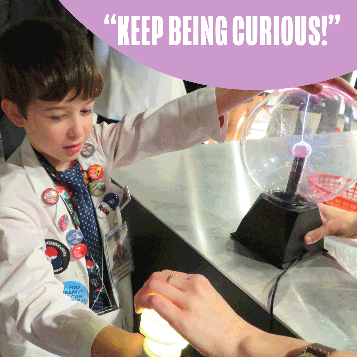 OntScienceCtr's tweet photo. @curiouskidprof shares his love of science &amp; learning new things on his blog. This 9-year-old has been a member for seven years and always wears his lab coat when he visits. Read why the Science Centre is a special place for him: https://t.co/kcBFIJKhqO #ScienceCentre50 https://t.co/8mOb46g4bu