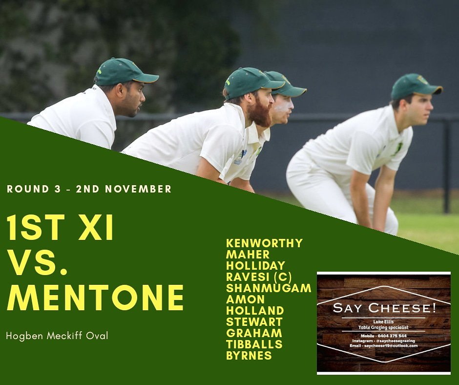 *** 1st XI Team Selection ***

Parkdale United CC
Vs.
Mentone CC

at

Hogben Meckiff Reserve, Mentone

Congratulations to Patrick Maher on his 1st XI debut!

SPONSORED BY SAY CHEESE

Contact Luke Ellis on 0404 375 544 for all of your party platter requirements.