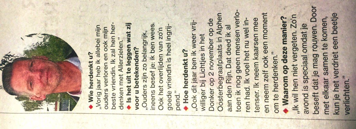 Alphons Noom, trouwe vrijwilliger bij Lichtjes in het Donker, is geintervieuwd voor artikel in AD over Allerzielen.
