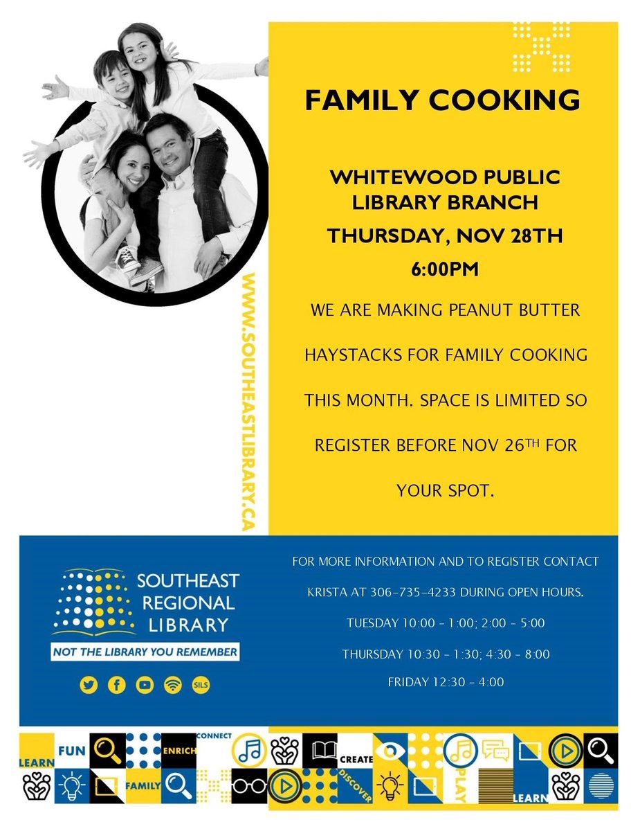 WhitewoodLib's tweet photo. Here is what is happening at the Library in November. Please remember some programs require registration to hold your spot as space is limited. https://t.co/VOd0VlyacF