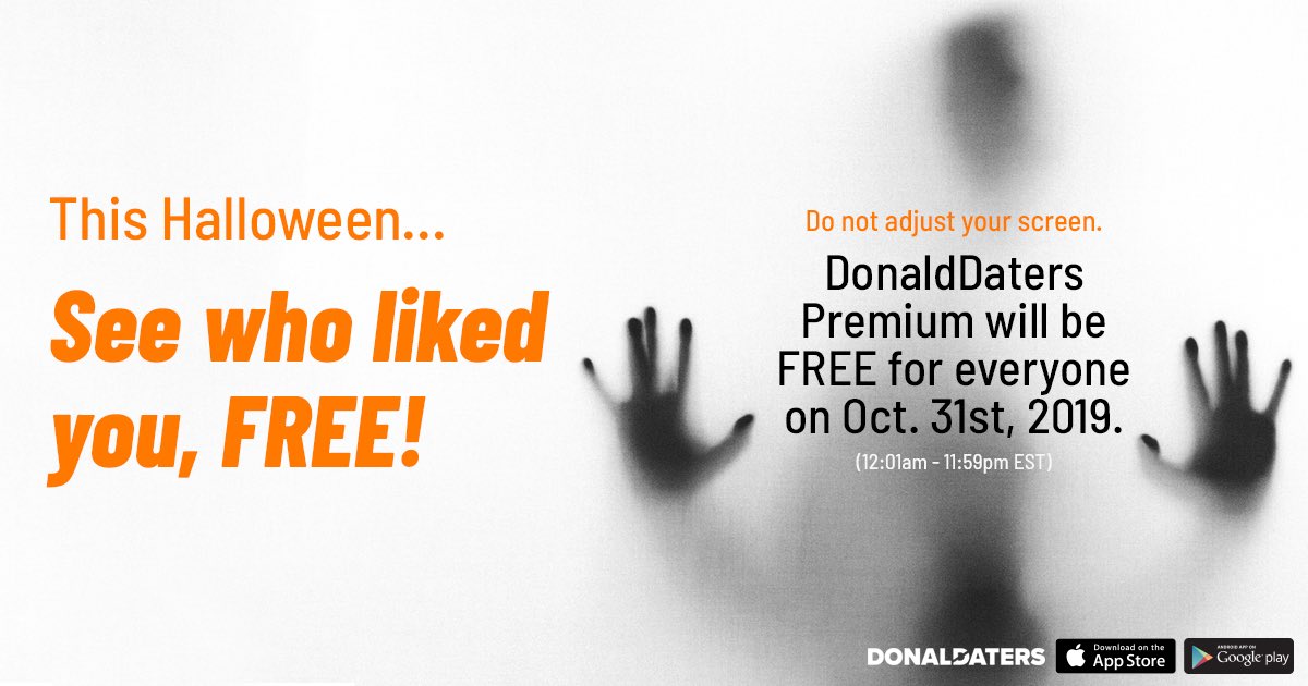 DonaldDaters's tweet photo. Happy Halloween from #DonaldDaters 🎃 Enjoy premium for FREE, today only! @realDonaldTrump https://t.co/VKwsS4oEd7