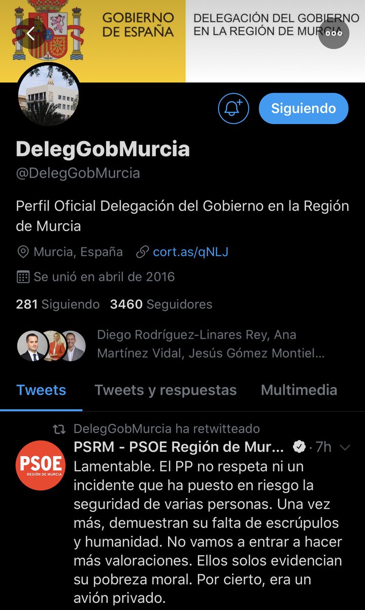 Cómo es posible que la Delegación del Gobierno esté retweeteando al PSOE??
Esto me parece como poco indecente. Utilizar los recursos públicos y un perfil público que representa a todos los españoles para hacer campaña del PSOE? Muy poco ético. Urgente disculpa y rectificación.