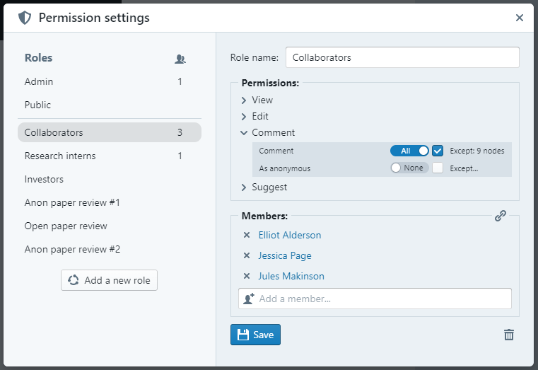 nodebook_io's tweet photo. 🛡 Full control over permissions and sharing

Adjusting roles and perms has never been more powerful, nor easier.

Custom roles for single-blind or double-blind reviewers, teammates, external collaborators, press release, public... whatever you can think of. 🎉

#AcademicTwitter https://t.co/2dg2fytPiU