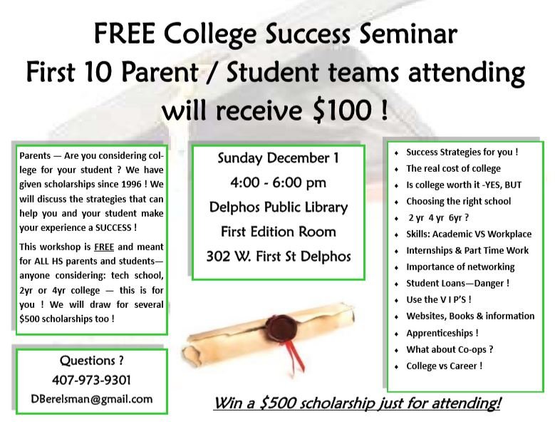 This December we will be welcoming back the student success seminar. Mark your calendars for December 1st!